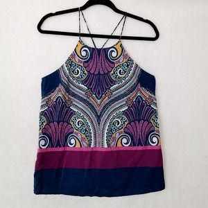 ReneeC. Peakcock Halter Racer Back Tank Size Small in Navy,‎ Pink, Yellow